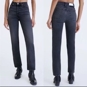 Re/Done Originals High Rise Slim Black Button Fly Distressed Denim Jeans
